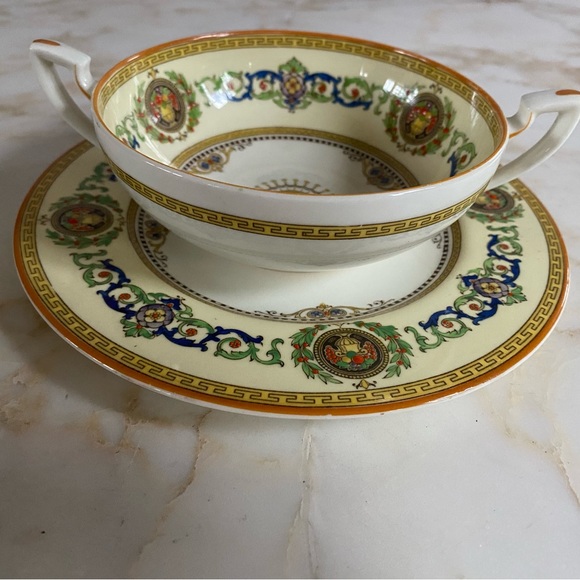 Royal Worcester Other - Empire Mustard by ROYAL WORCESTER. Flat Cream Soup Bowl & Saucer Set.